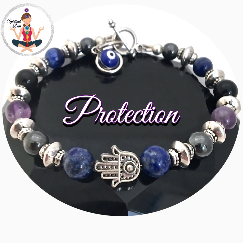 PROTECTION Evil Eye Hamsa Hand Healing Crystal Reiki Bracelet SALE - Spiritual Diva Jewelry