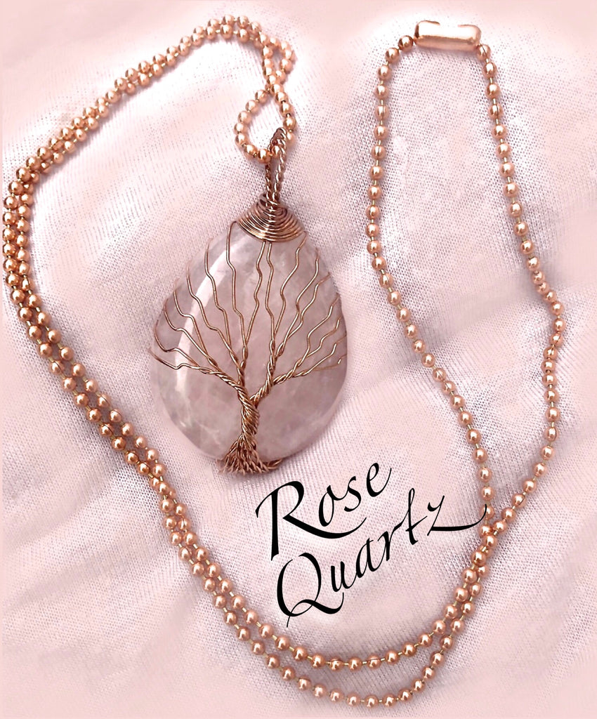 Rose Quartz Copper Healing Crystal Reiki Gemstone Pendant Necklace –  Spiritual Diva Jewelry