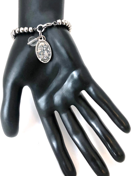 Archangel Raziel Healing Crystal Clear Quartz Stainless Charm Bracelet - Spiritual Diva Jewelry