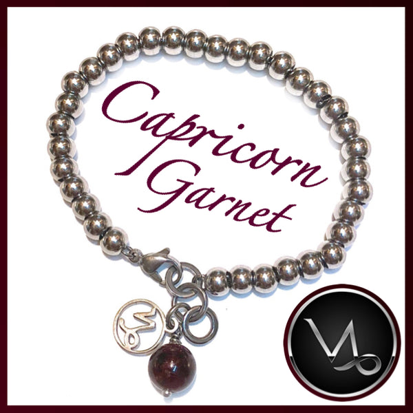 Capricorn Healing Crystal Astrology Zodiac Reiki Garnet Charm Bracelet - Spiritual Diva Jewelry