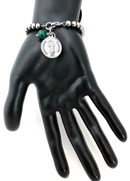 Archangel Raphael Malachite Healing Crystal Stainless Steel Bracelet - Spiritual Diva Jewelry
