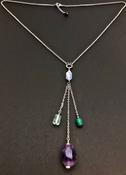Stress Anxiety Energy Healing Crystal Reiki Gemstone Tassel Necklace - Spiritual Diva Jewelry