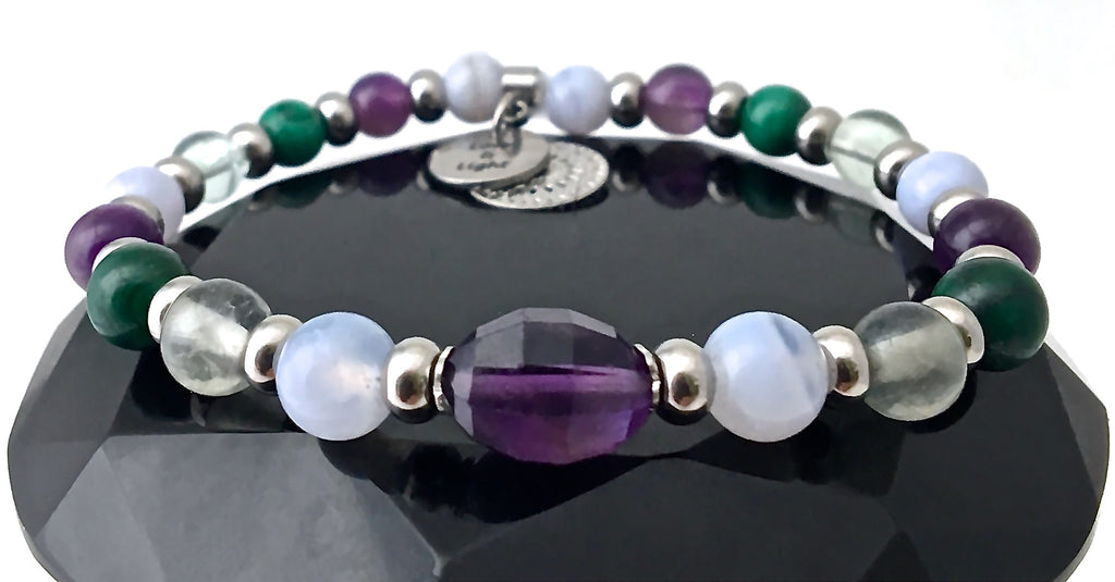 Stress Anxiety Relief Energy Healing Crystal Reiki Gemstone Bracelet - S 7in