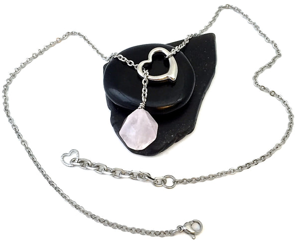 Rose Quartz Love Healing Crystal Reiki Gemstone Lariat Y Necklace - Spiritual Diva Jewelry