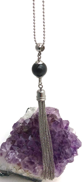 Black Tourmaline Energy Healing Crystal Reiki Tassel Gemstone Necklace - Spiritual Diva Jewelry