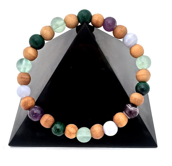 Stress Anxiety Relief Mens Healing Crystal Reiki Olive Wood Bracelet - Spiritual Diva Jewelry