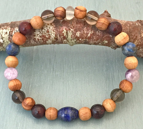 Cancer Immune System Recovery Healing Crystal Men Olive Wood Bracelet - Spiritual Diva Jewelry