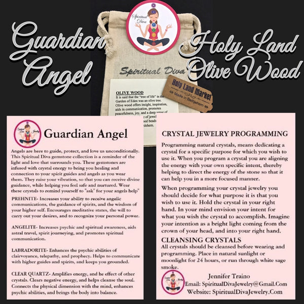 Guardian Angel Mens Healing Crystal Reiki Olive Wood Gemstone Bracelet - Spiritual Diva Jewelry