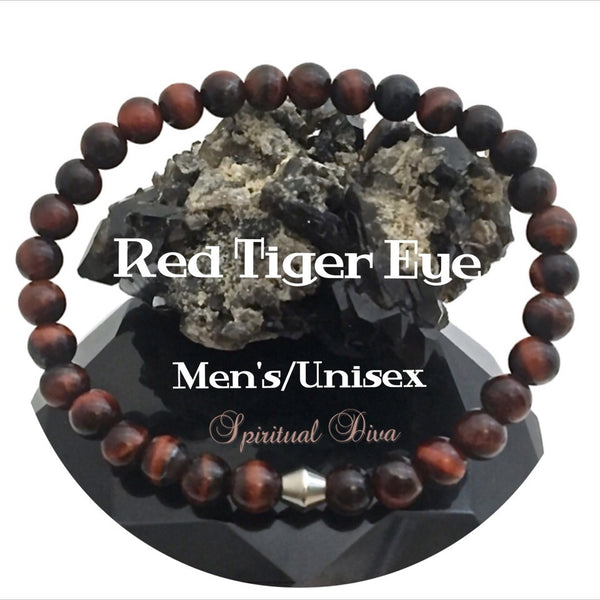 Red Tiger Eye Healing Crystal Reiki Gemstone Mens Unisex Bracelet - Spiritual Diva Jewelry