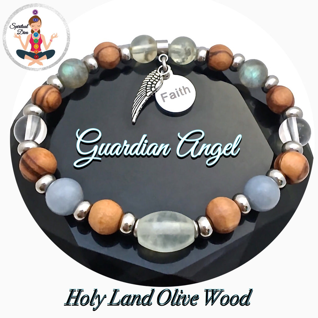 Guardian Angel Healing Crystal Reiki Holy Olive Wood Gemstone