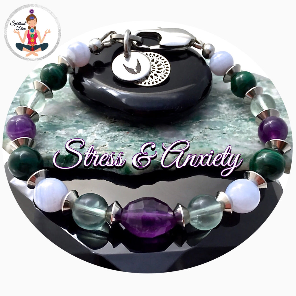 Stress Anxiety Relief Healing Crystal Reiki Gemstone Angel Clasp Bracelet - Spiritual Diva Jewelry