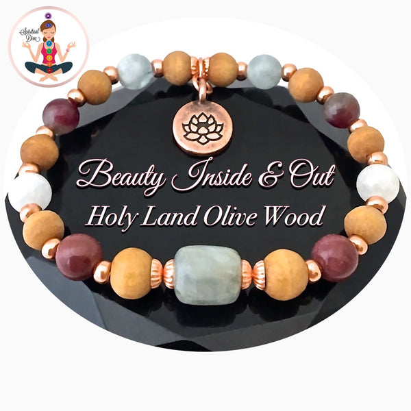 Inner Beauty Healing Crystal Reiki Olive Wood Copper Gemstone Bracelet - Spiritual Diva Jewelry