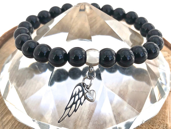 Black Tourmaline Energy Healing Crystal Reiki Gemstone Angel Bracelet - Spiritual Diva Jewelry