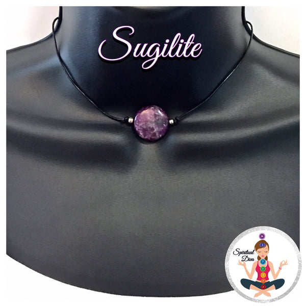 Sugilite Energy Healing Crystal Reiki Pendant Leather Choker Necklace - Spiritual Diva Jewelry