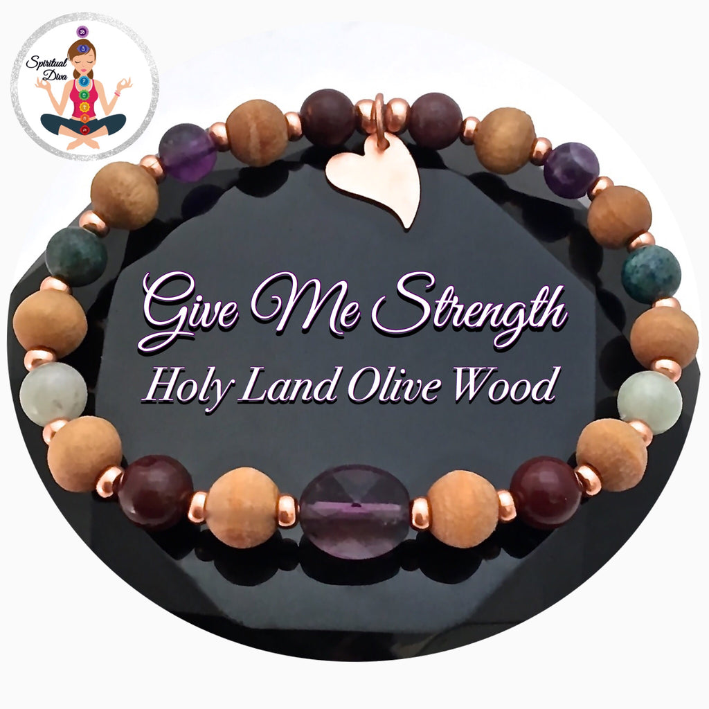 STRENGTH Grief Depression Healing Crystal Reiki Olive Wood Bracelet - Spiritual Diva Jewelry